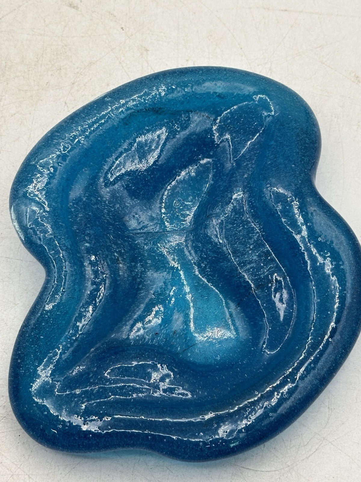Blue Blown Art Glass Trinket Decor Dish Hand Molded Novice Piece Ashtray