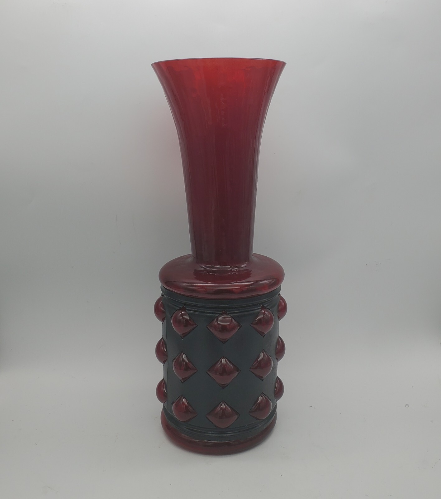 Filipe/Felipe Derflingher Handblown Caged Bubble Vase Recycled Glass Ruby Red