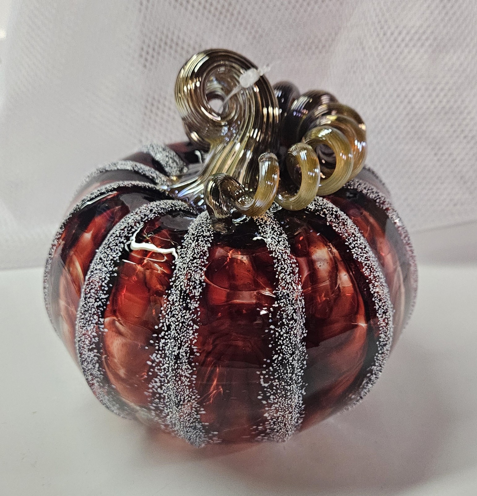 Luke Adams Glassblowing Studio Holiday Glass Pumpkin #1012, Squat Size
