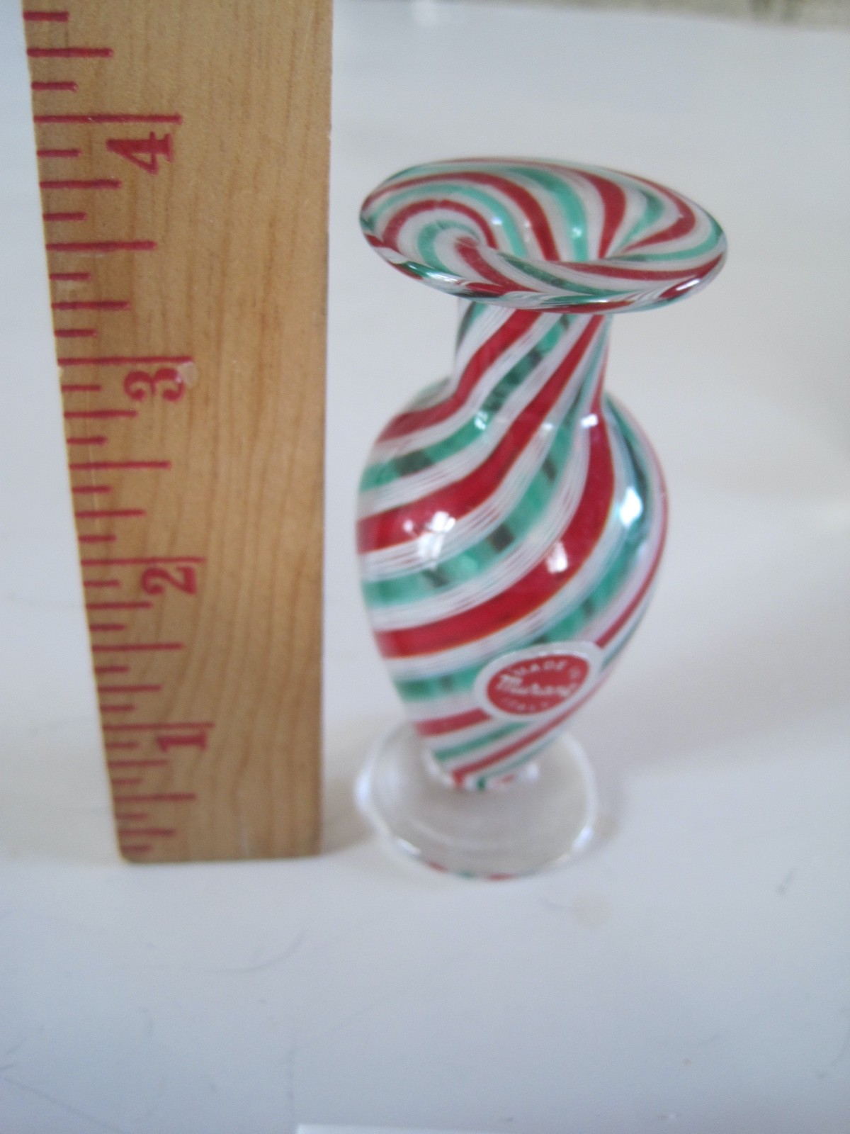 Murano Italy Red White Green Swirl Mini Vase