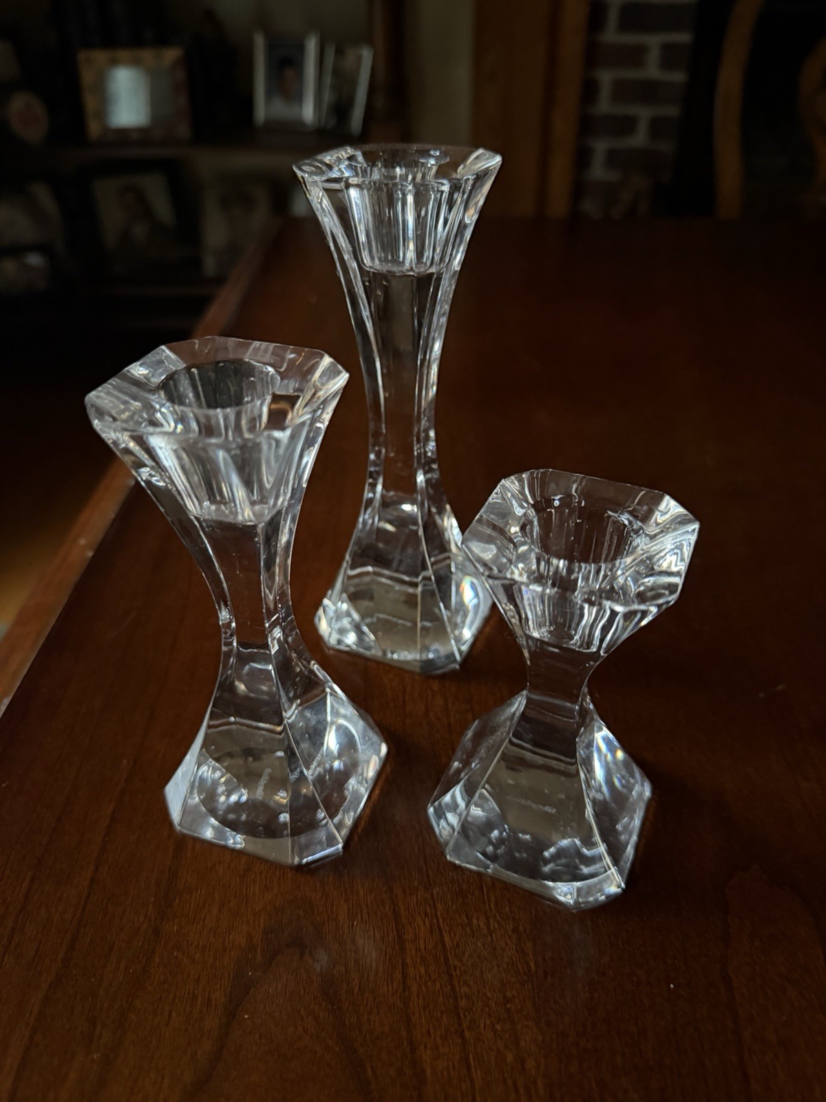 Set of 3 Signed Villeroy & Boch Crystal Curved Graduated Candle Holders