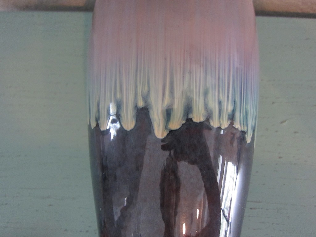 Bill Campbell Art Pottery Vase 14 Inch Signed Drip Glaze Teal Blue Purple Colors