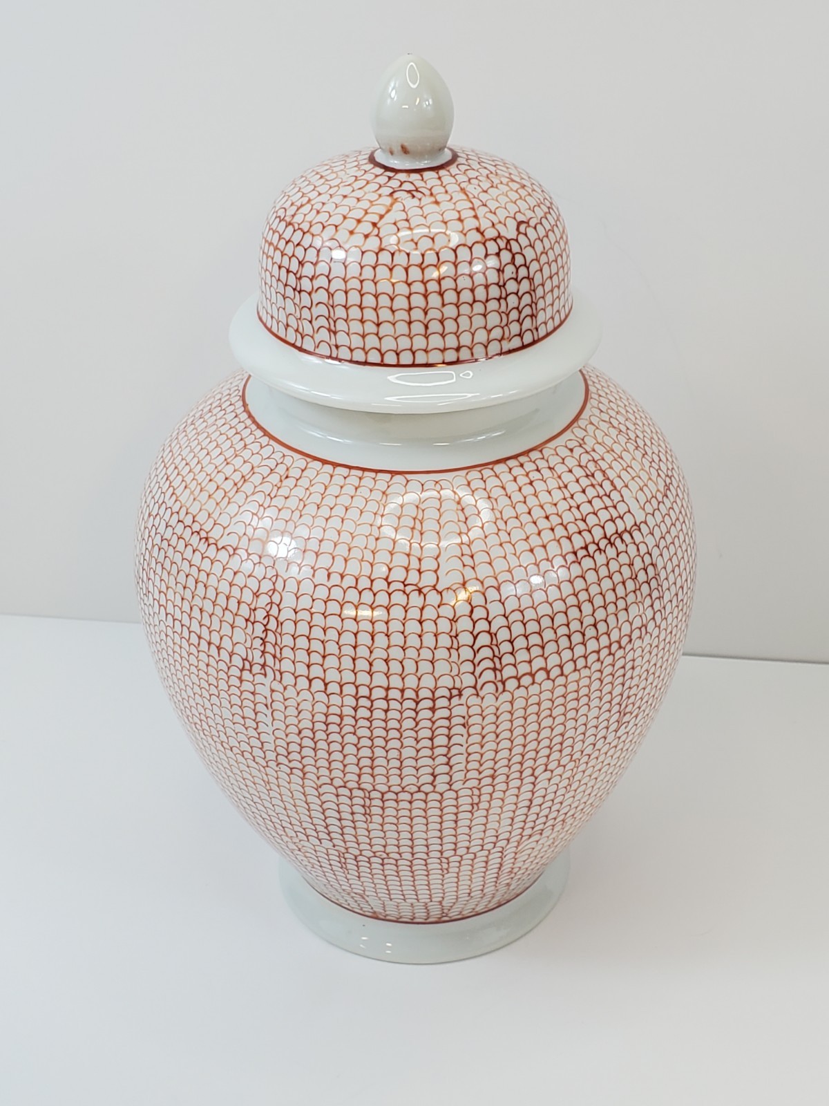 Vintage Nora Fenton Red & White Ginger Jar w/Lid Hand Decorated Hong Kong