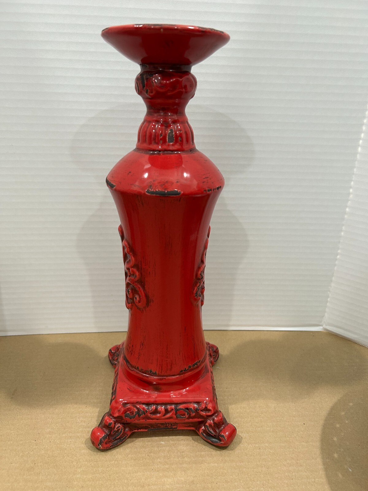 Gorgeous 14 inch Red Distressed Candle Holder