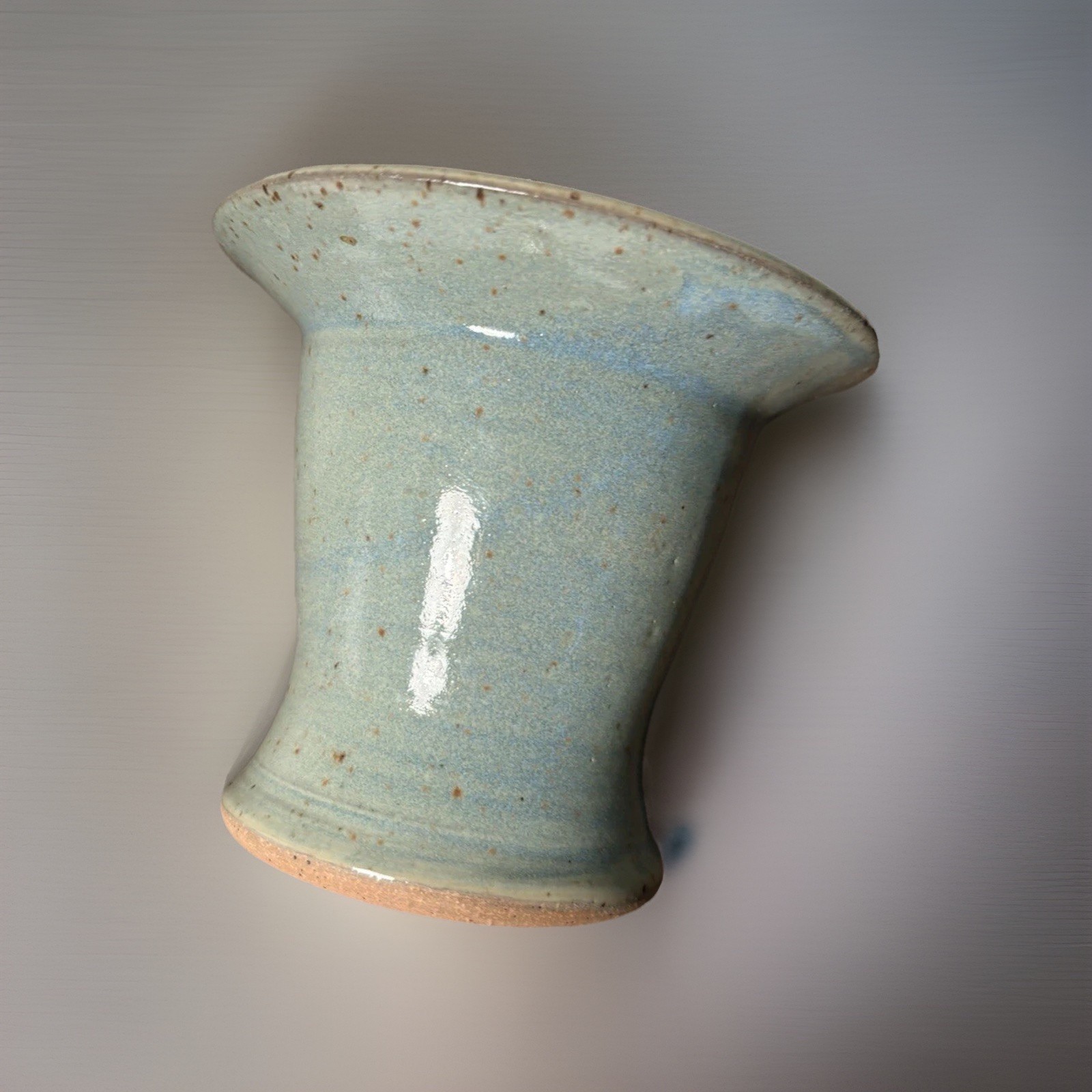 Pottery Vase Stoneware With Flower Frog 4 Inches Signed