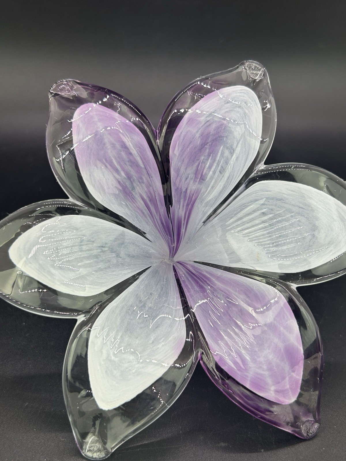 Murano Style Flower Italy Art Glass Hand-Blown Purple And White Collectible BN33