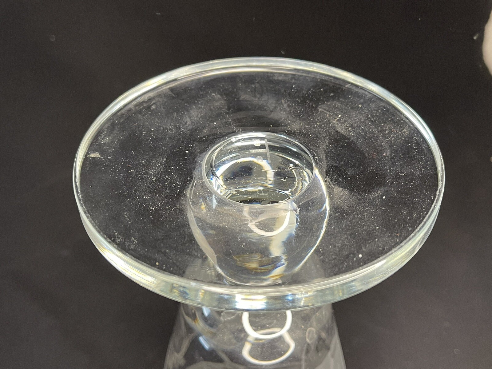 Dorothy Thorpe Etched Glass Vase Orchids 11″ Mid Century MCM Ball Stem Signed