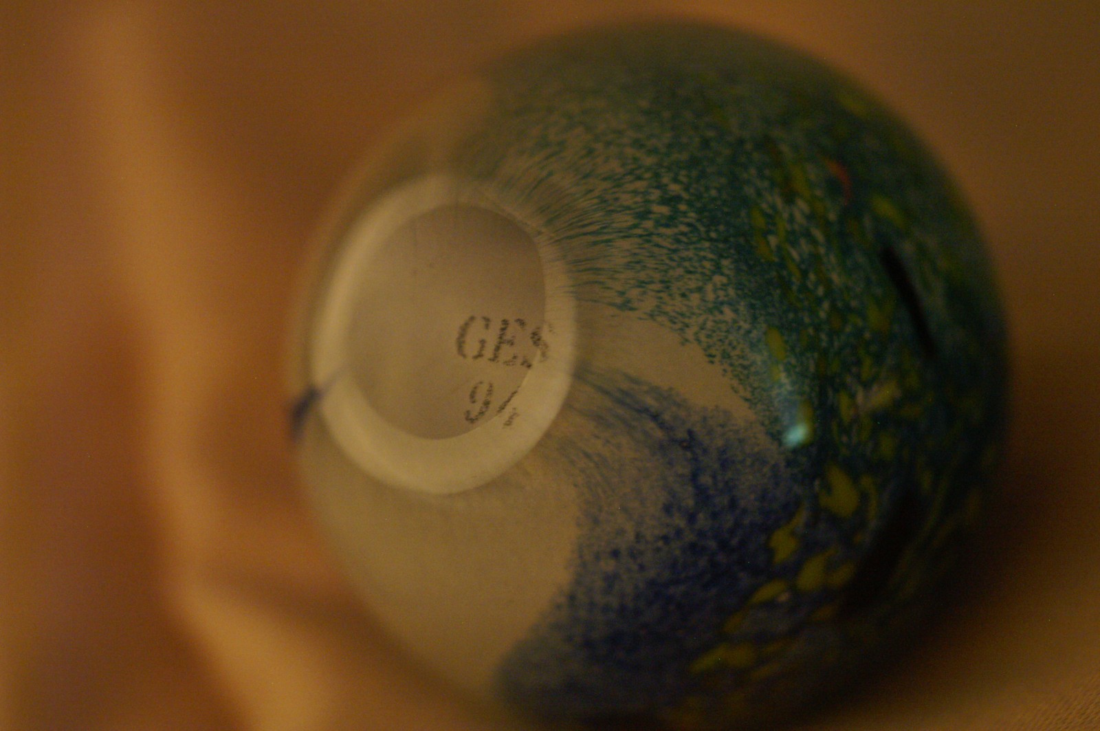 Vintage Glass Eye Studio Small Blue Flower Paperweight Signed GES 94 Excellent