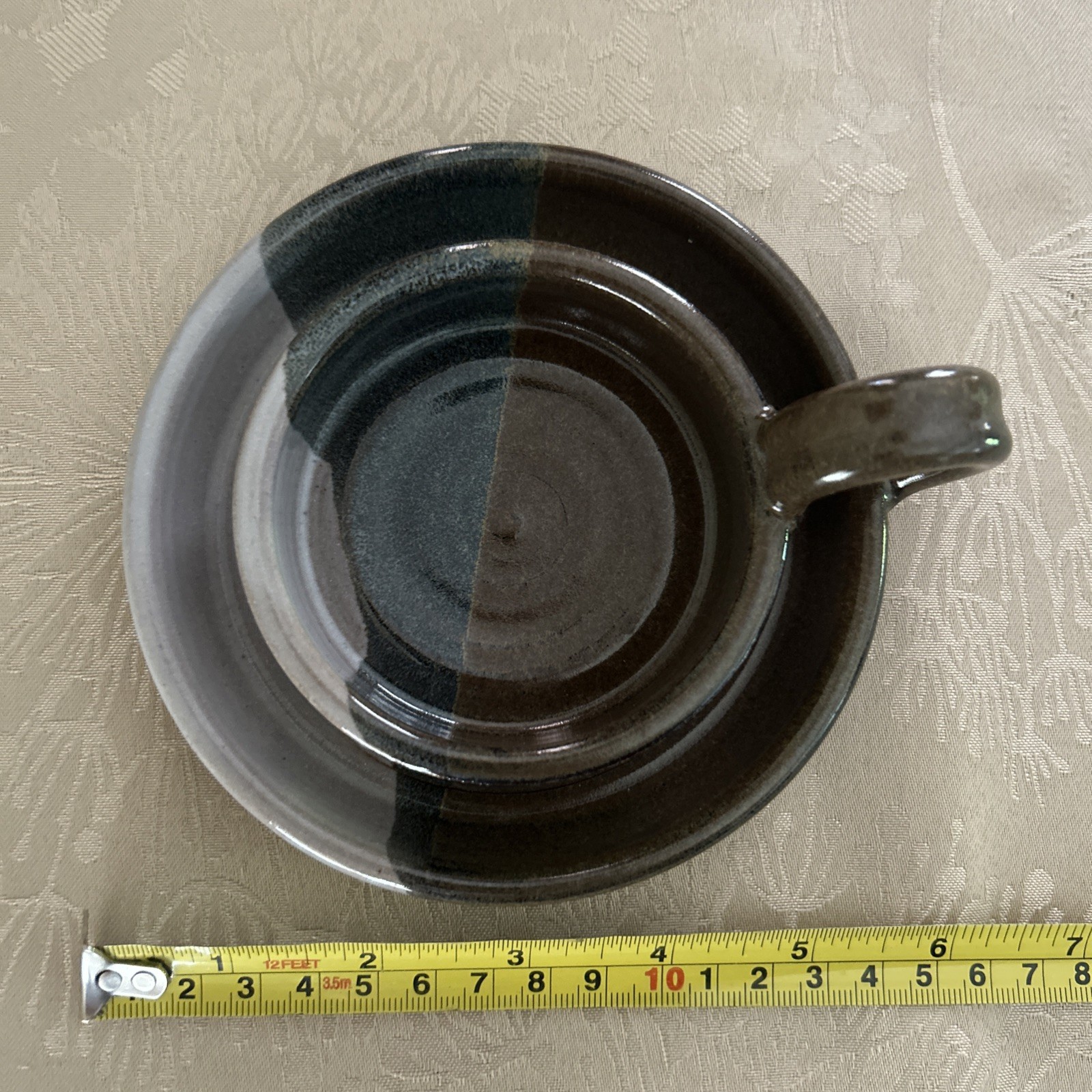 Hand Crafted Signed Art Studio Pottery with holder very unique rare