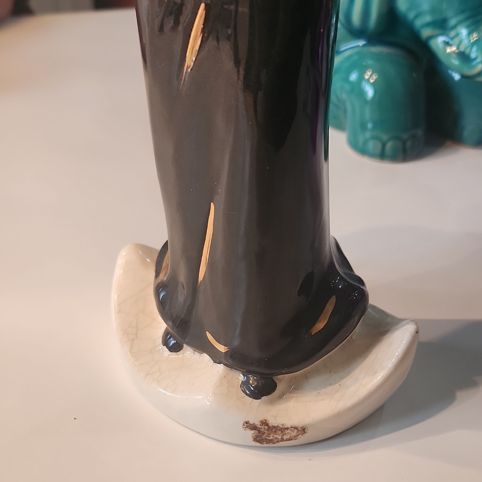 Ceramic Woman Figurine Hand Painted Glossy Finish White Black 14 in