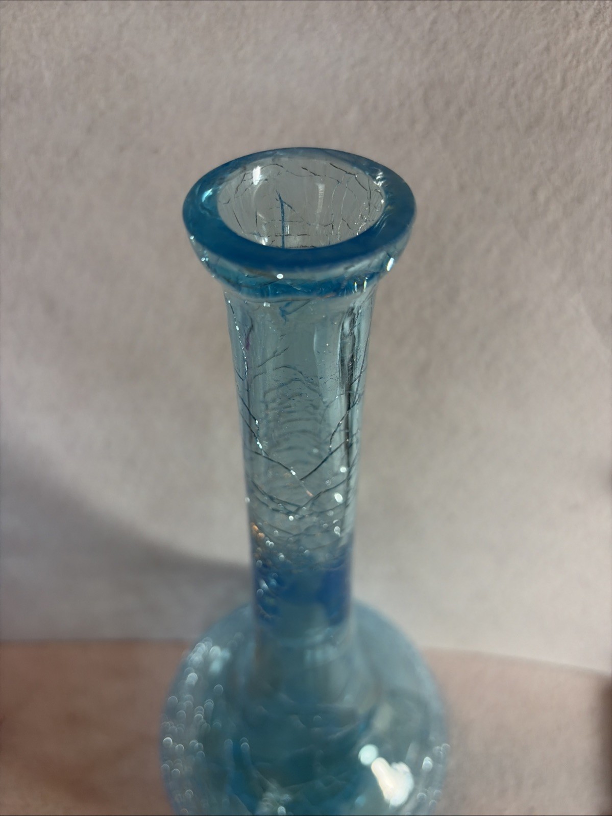 Slim Neck Bud Vase Sky Blue Crackle Glass By Blenko Glass