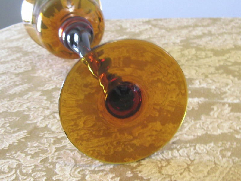 Vtg EMPOLI 15.75″ Tall AMBER ART GLASS TWISTED STEM CANDLE HOLDER Italy MCM