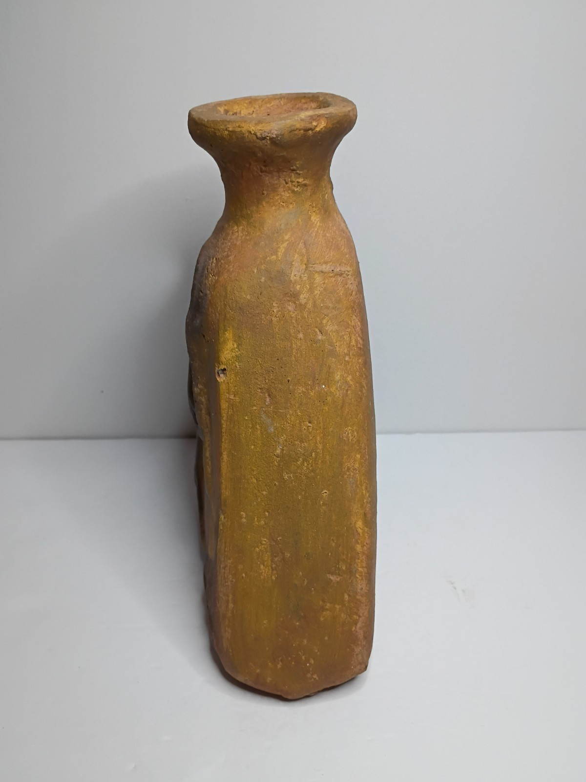 Vintage Art Pottery Bud Vase Abstract Seated Snake Charmer Flute Earthtones