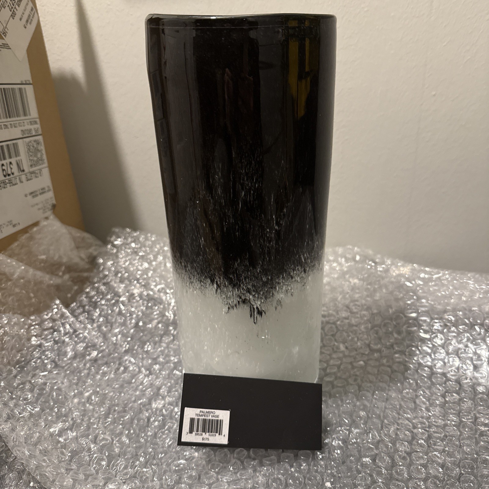 Palmero House Hand Blown Tempest Vase Black & White Swirls