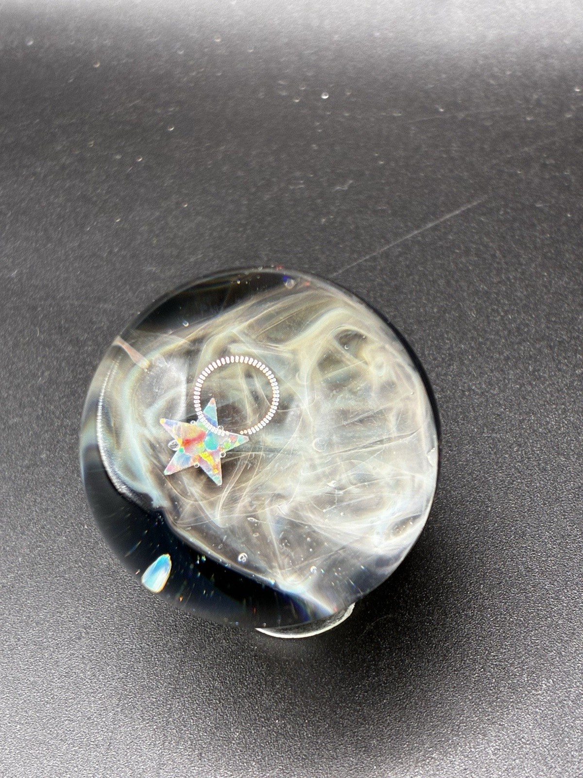 Silver Fumed Opal Shooting Star Galaxy Marble- Borosilicate Glass