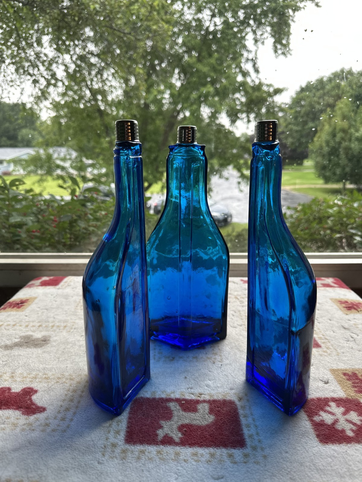 Unique Tri-Section Cobalt Blue Glass Bottle