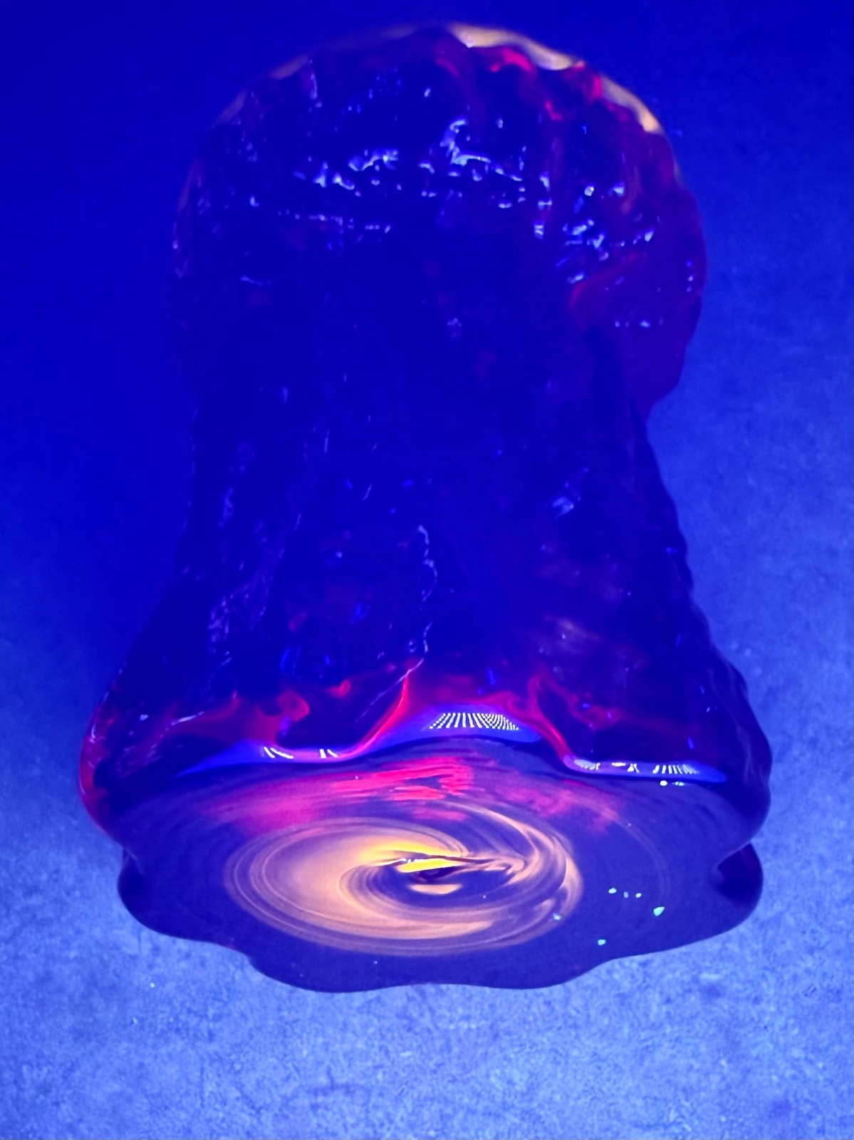 4.625″ Ruby Red Viking Glass Pillar Candle Holder #7351 Tree Trunk Bark Texture