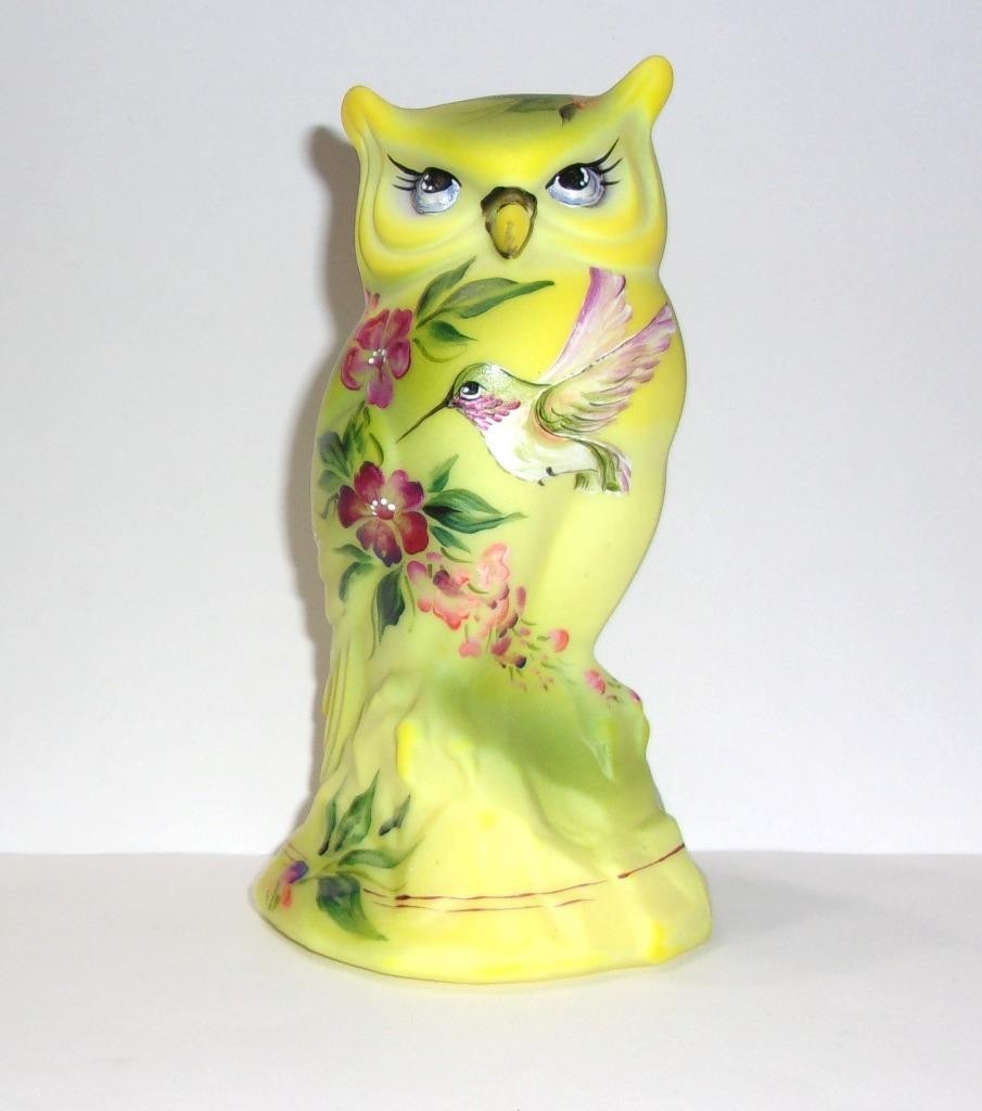Fenton Glass Dandelion Yellow Hibiscus Sip Owl Figurine Ltd Ed #21/84 Kibbe