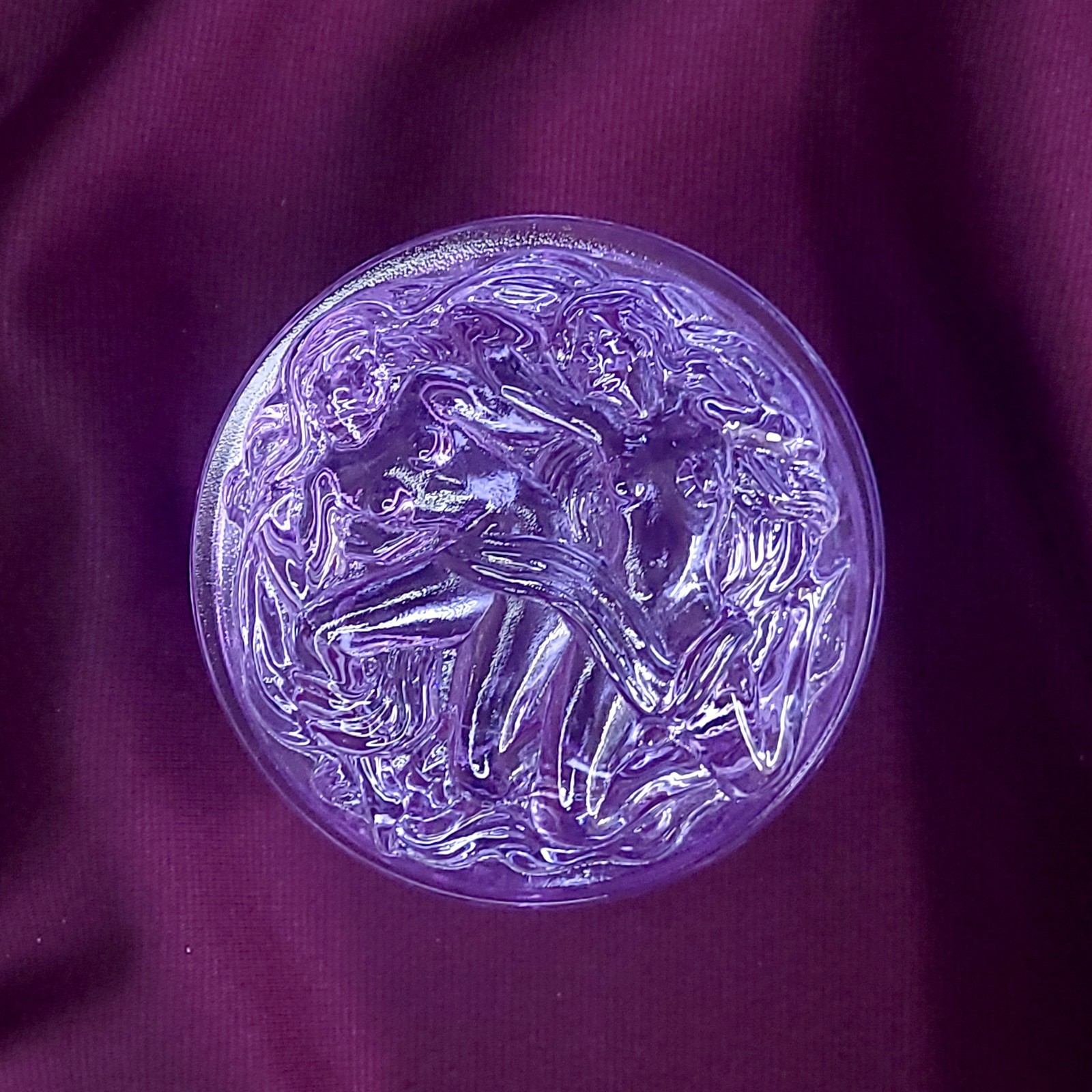 Art Deco Glass Box Nude Women Purple Clear Glass Collectible Jewelry Box