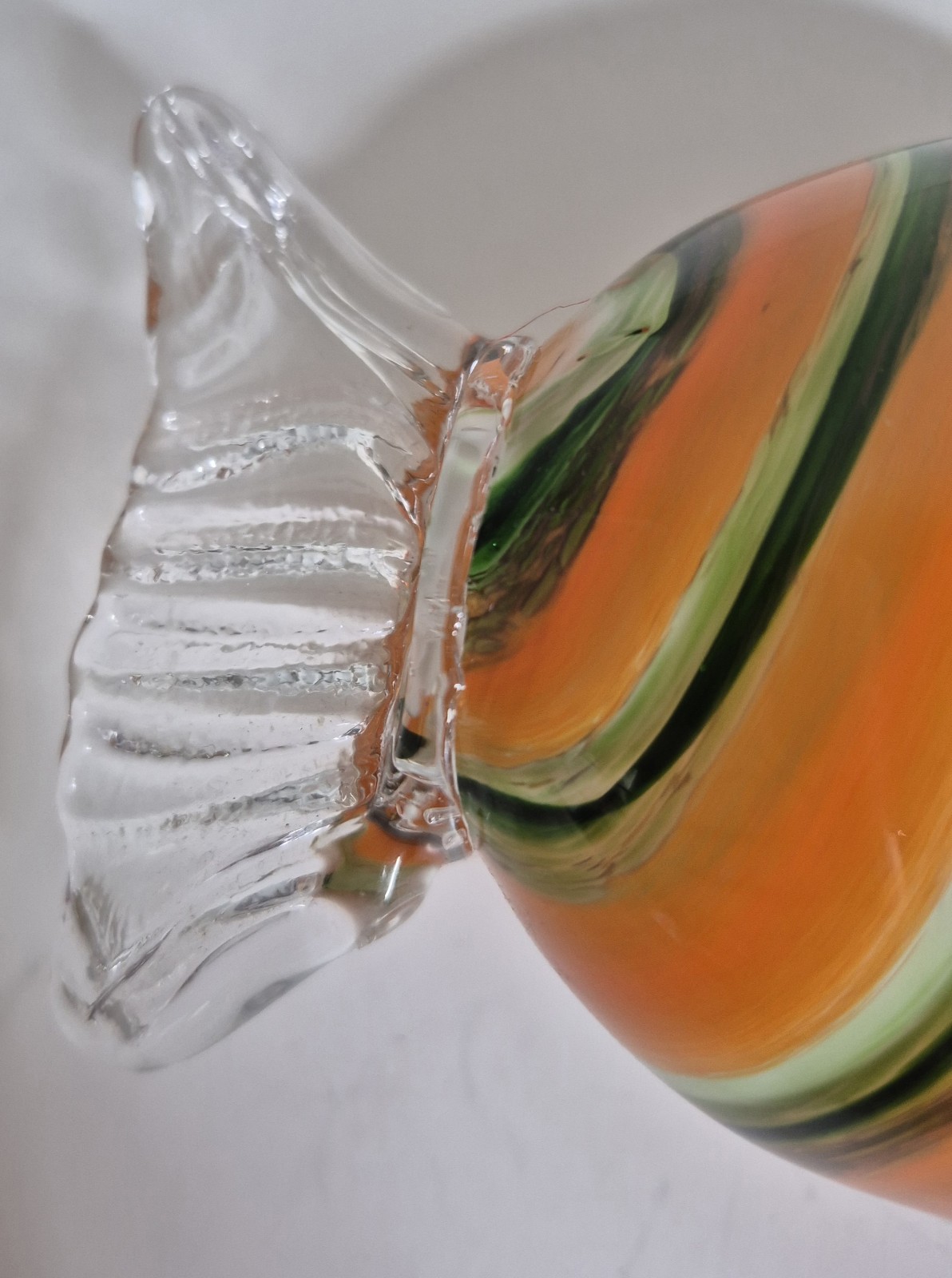 Handcrafted Glass Candy Swirl Orange And Green Sculpture 6.50″x 2.50″