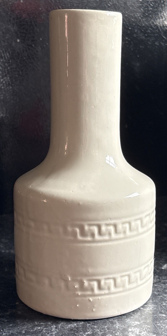 Vintage Haeger Vase Bud Bottle Pottery Greek Key Pattern Glazed Ivory MCM