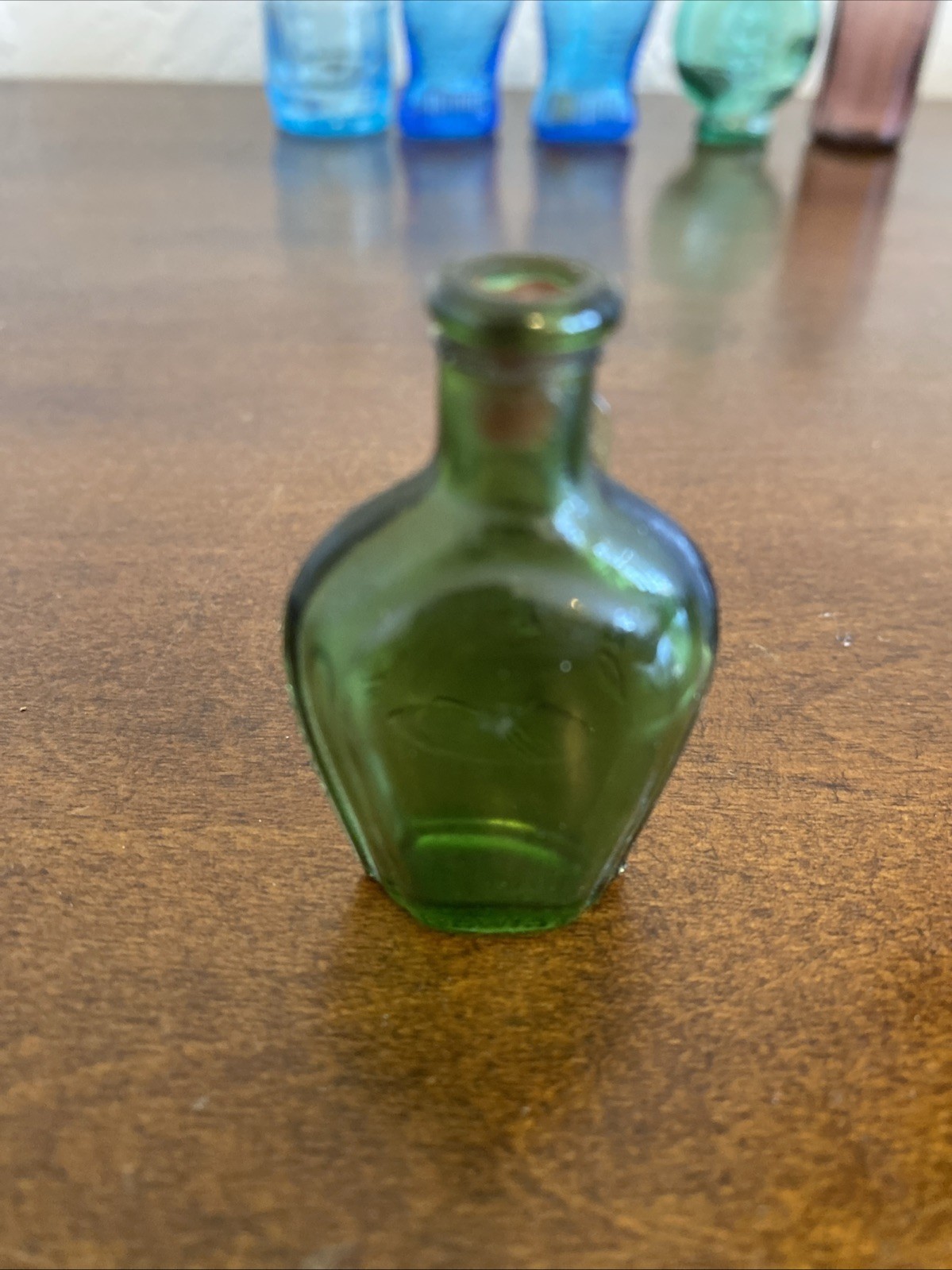 Vintage Inkwell & 3” Bitters Bottle Lot Of 7 Multi Colored One 2” Ben Franklin