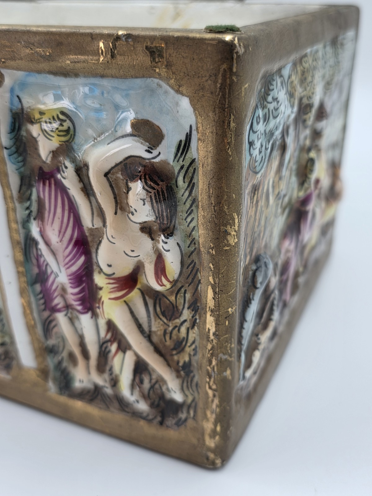 Rare Antique 19th C Large Capodimonte Gilded Porcelain Jewlery Box hand painted.