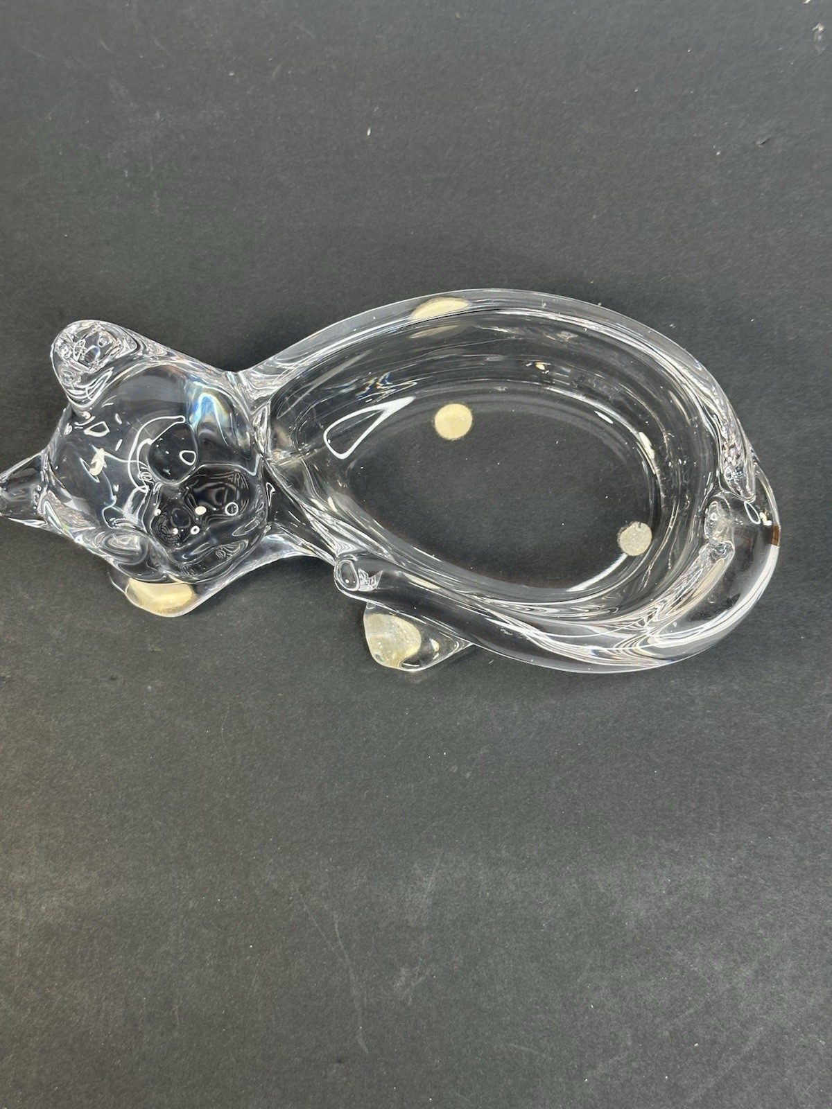 Art Vannes Sleeping Cat Crystal Trinket Or Ashtray Dish France Whimsical