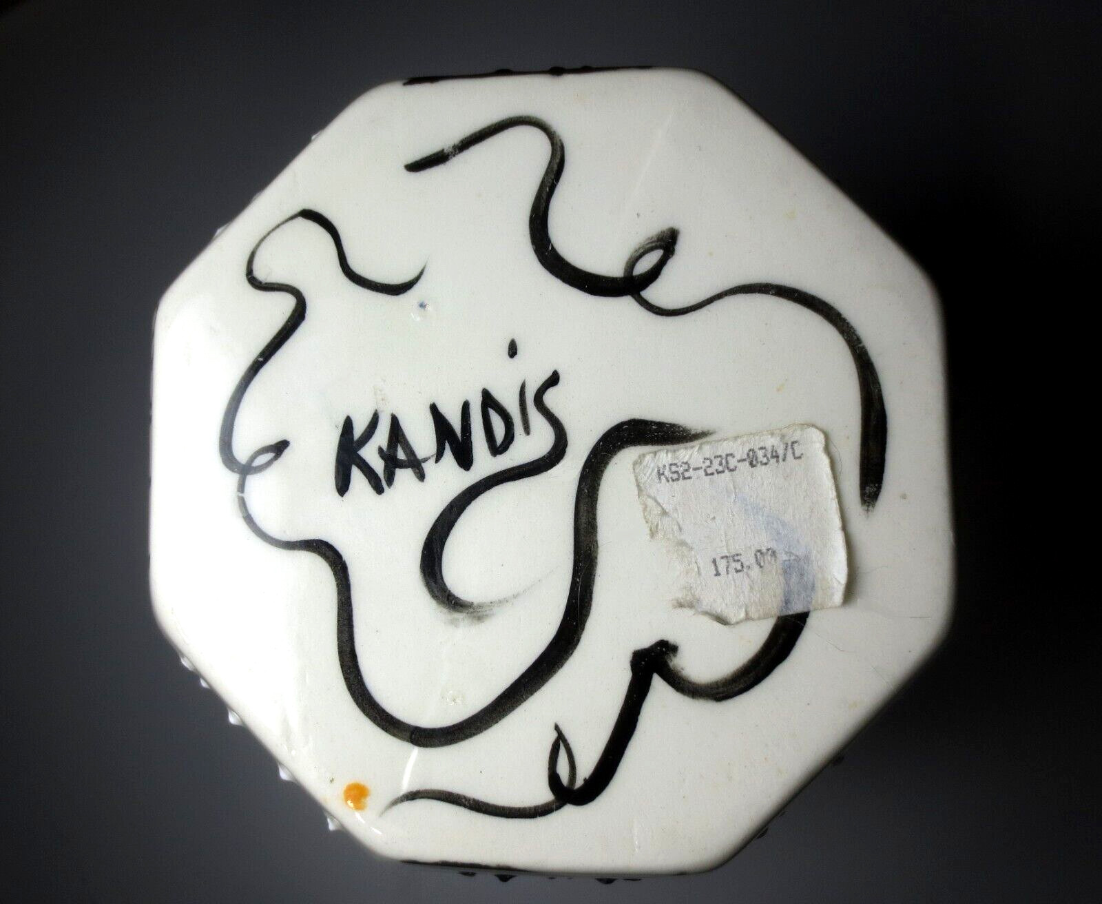 RARE! KANDIS SPECTOR “CARTOON FACES” HAND PAINTED SPECKLED GLAZED PORCELAIN VASE
