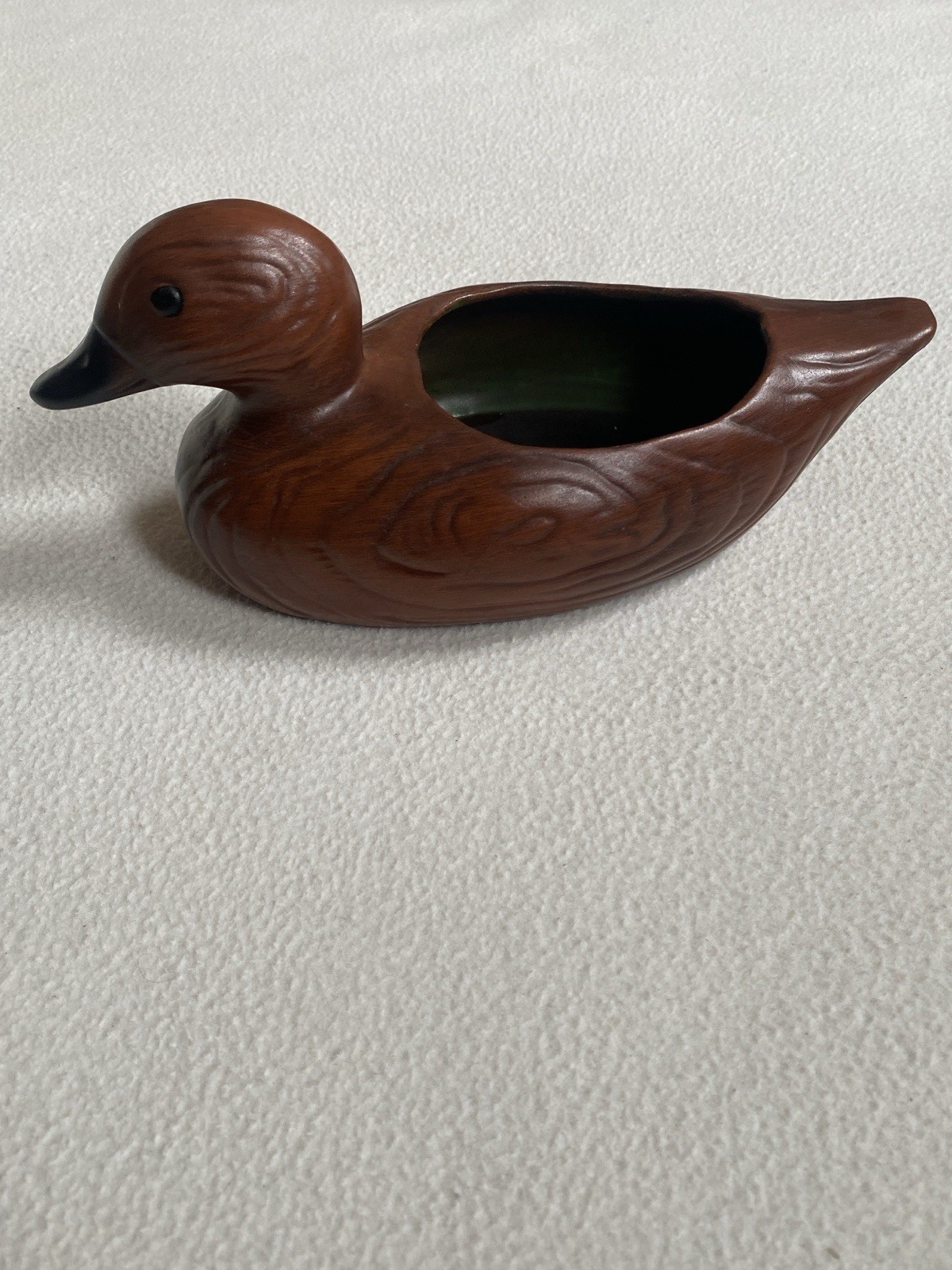 Vintage California Pottery Duck Planter Wood Grain Finish USA CALIF