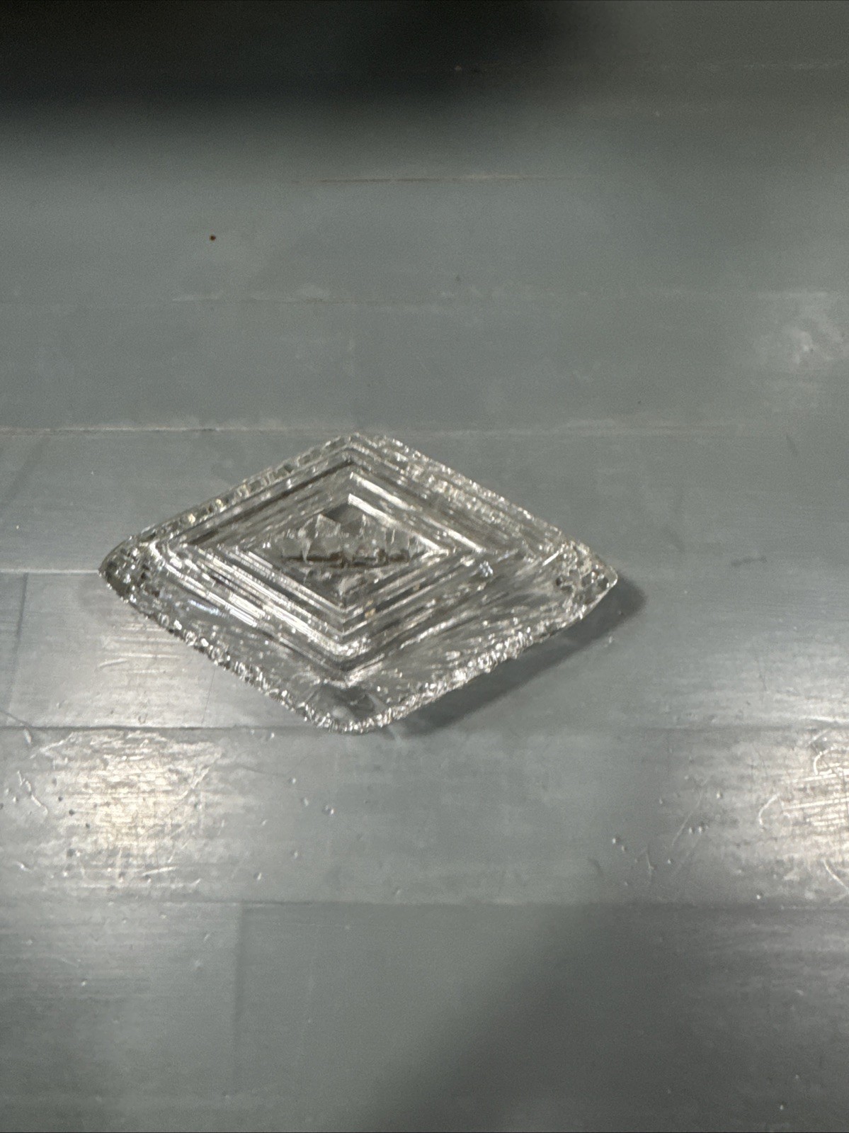 Clear Cut Crystal Diamond Shape 5″ Jewelry Box 1940s ART DECO Saw Tooth Closure