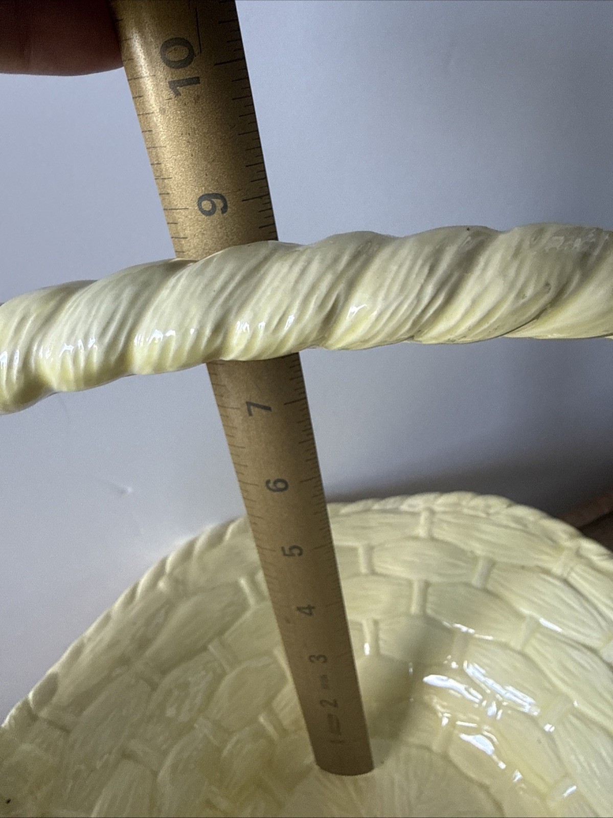 Yellow Ceramic Basketweave Decorative Basket with Handle