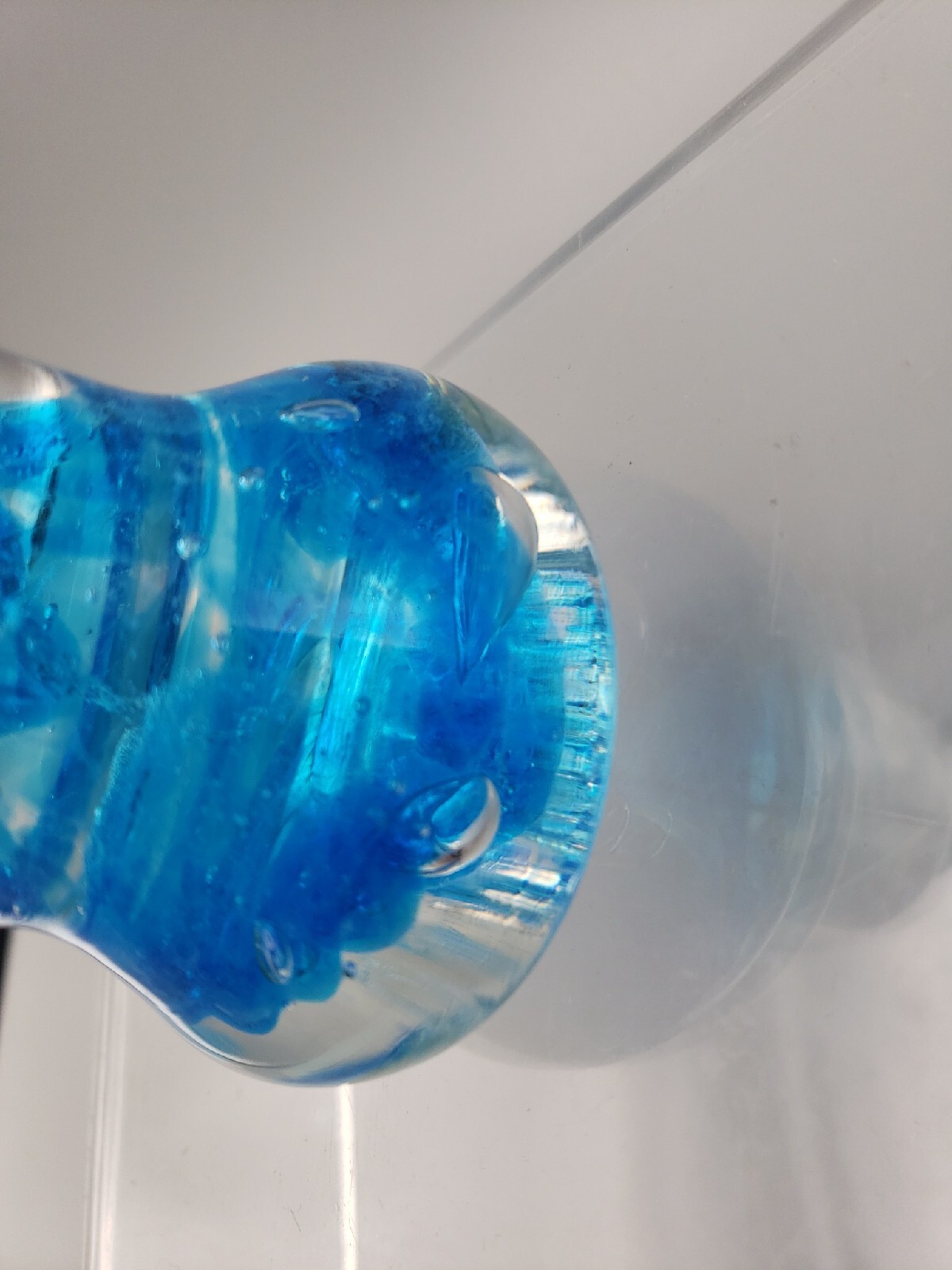 Joe Rice St. Clair Art Glass Bell Shaped Paperweight Aqua Blue Stamped