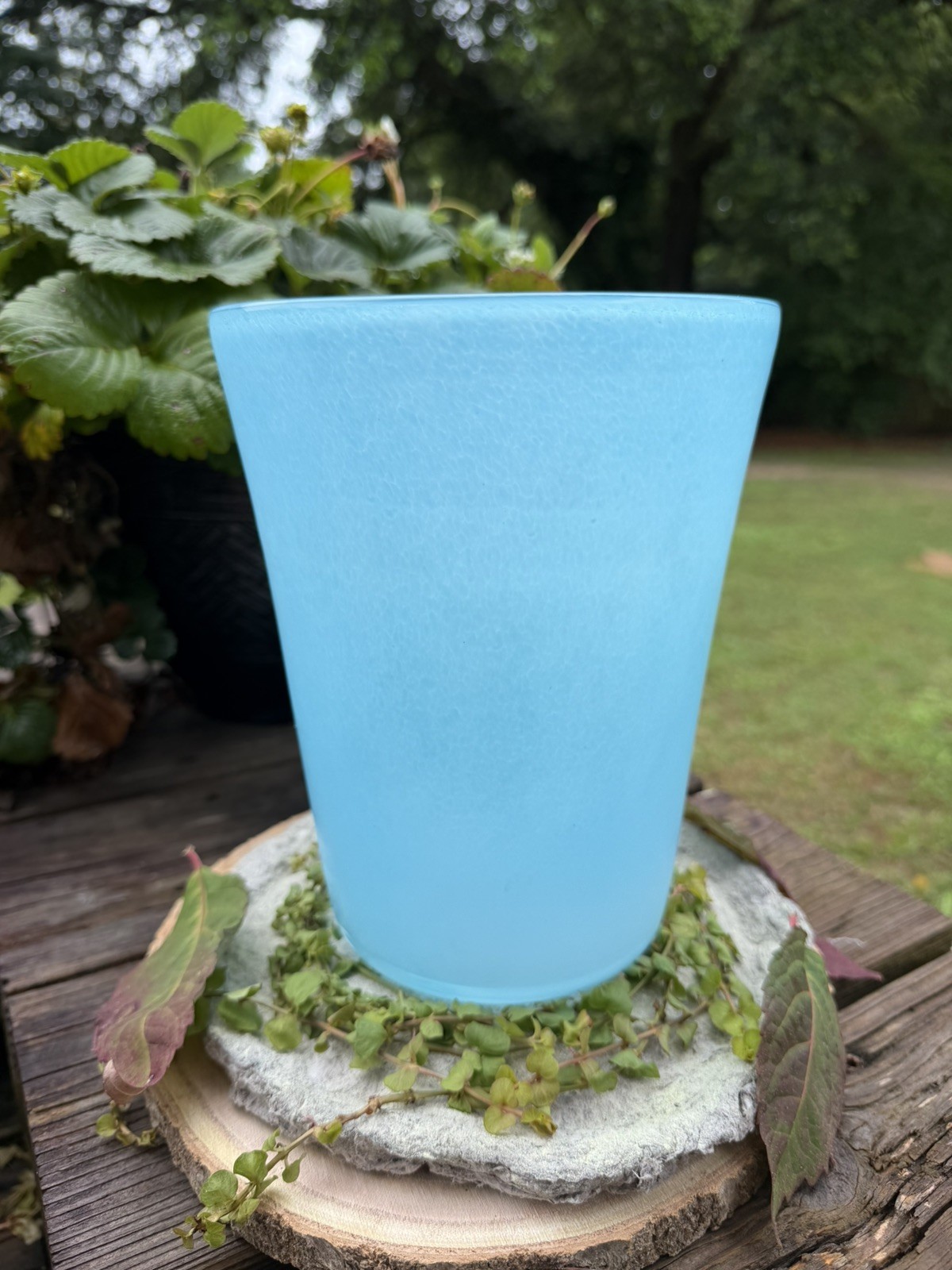 Large Robin’s Egg Blue Art Glass Vase Encased Studio Glass Vessel 8”