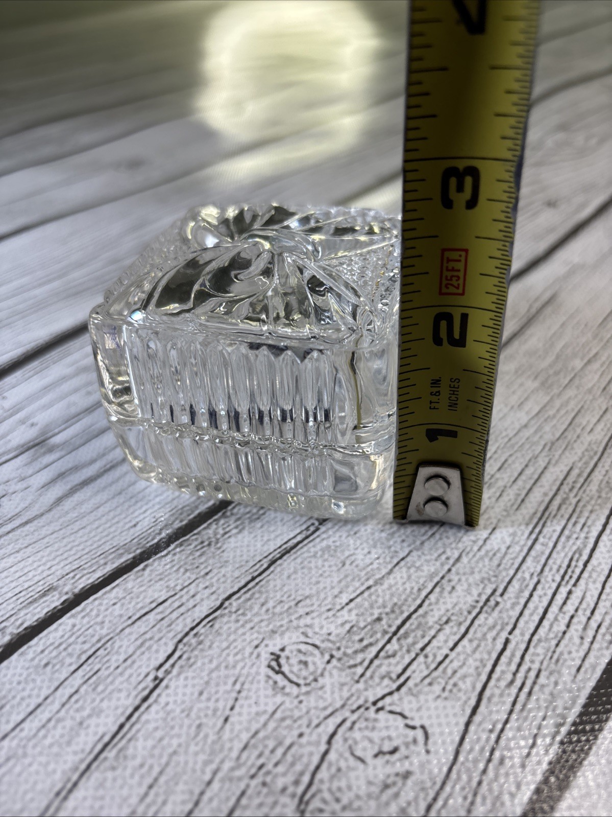 Vintage 1960s Crystal Clear Industries 24% Lead Crystal Trinket Box 2.5″x2.5″.