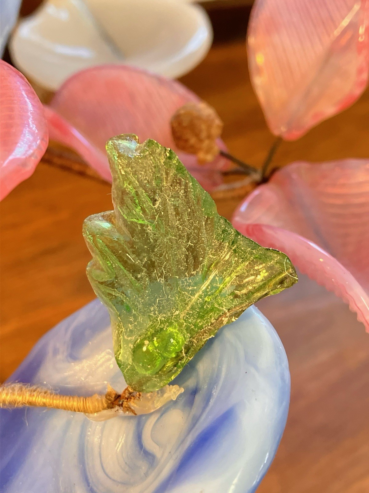 Lot 2 VTG Hand Blown Art Glass Slag Flowers Italian Venetian Murano Bouquet Wire