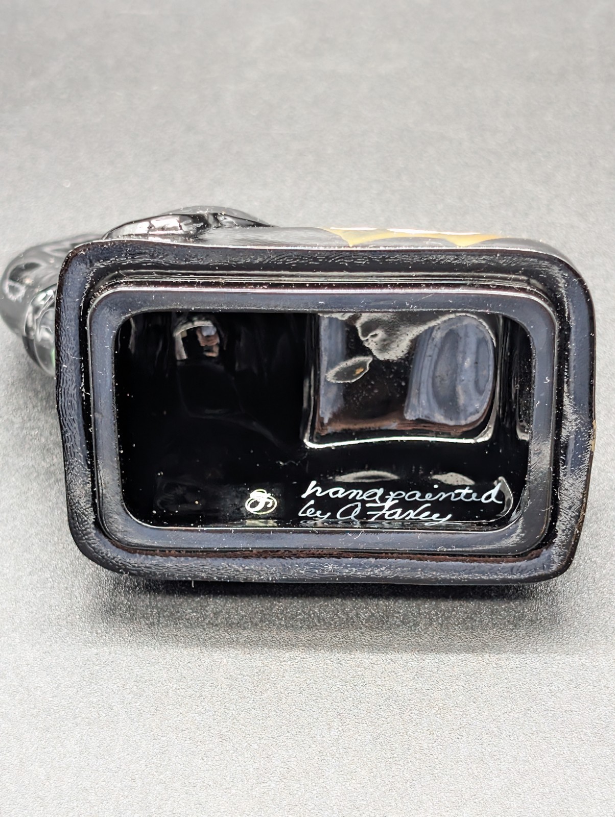 Fenton Elephant Trinket Box BLACK Glass Floral Signed A. Farley CHIPS – 2005