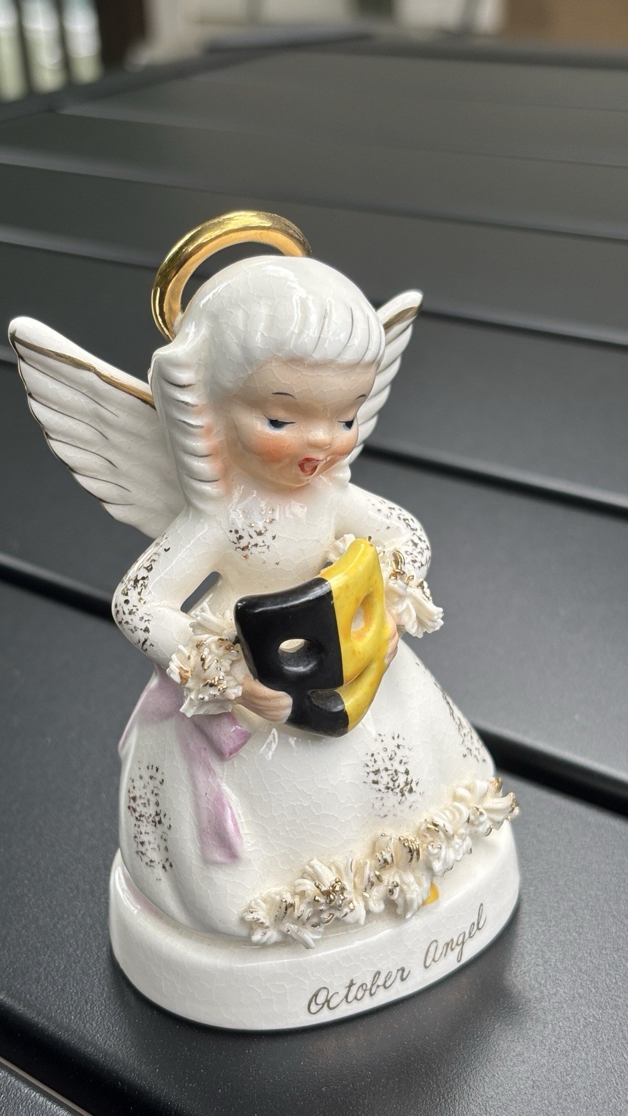 Vintage 50s NAPCO Japan Porcelain OCTOBER Birthday ANGEL MASK 4 1/4″h Figurine