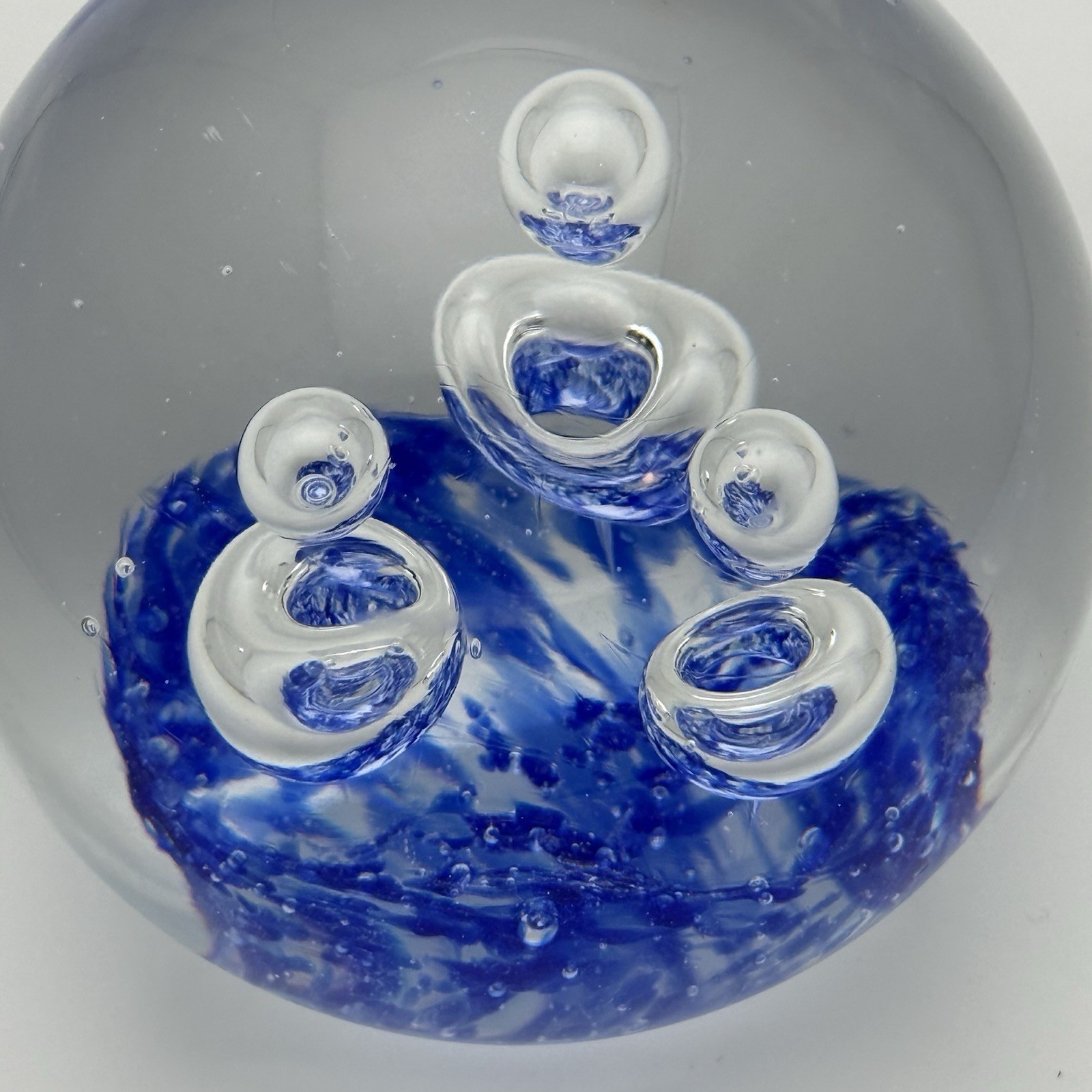 Art Glass Clear Paperweight Controlled Bubbles Handblown 11.5 Inches Round Large