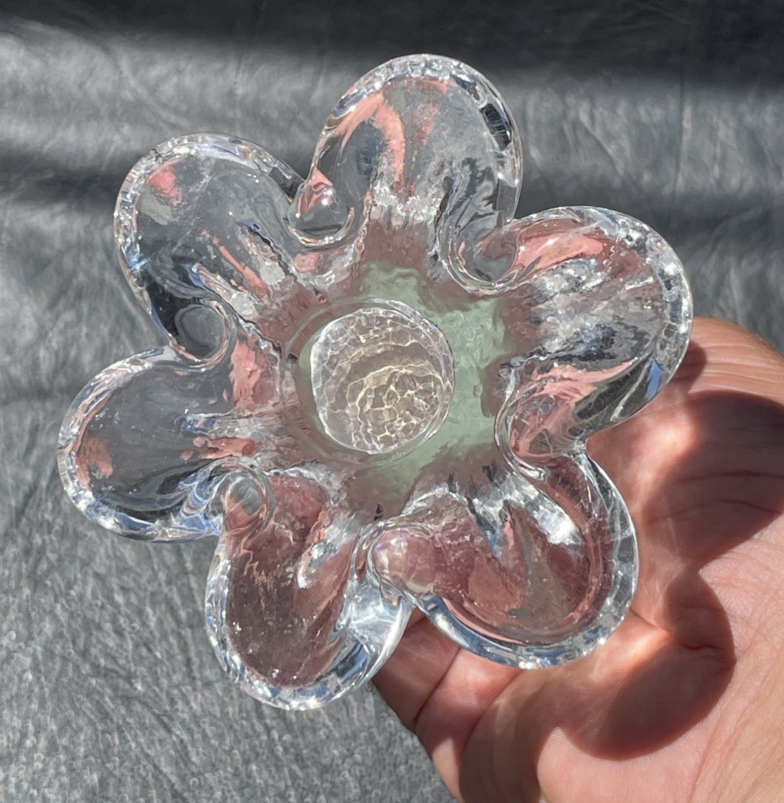 Clear Glass Stretched Twisted Bud Vase 11.5″ Tall Elephant Foot Base 4”