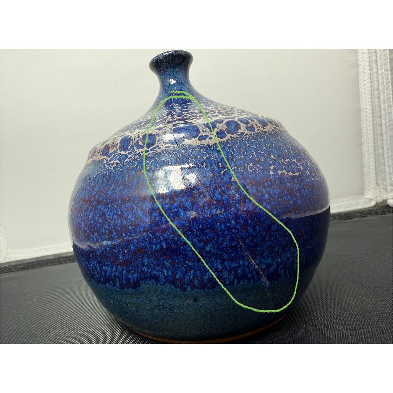 Vase Mid Century West German Fat Lava Pottery Blue cobalt indigo Drip Glaze 5.5″