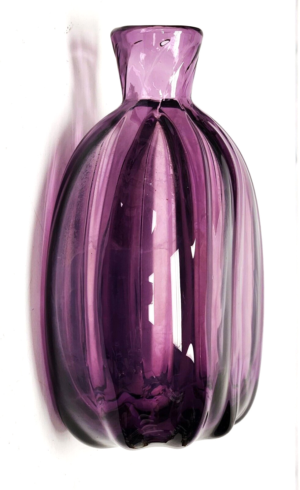 Metropolitan Museum of Art MMA Hand Blown Ribbed Purple Glass Bottle Vase