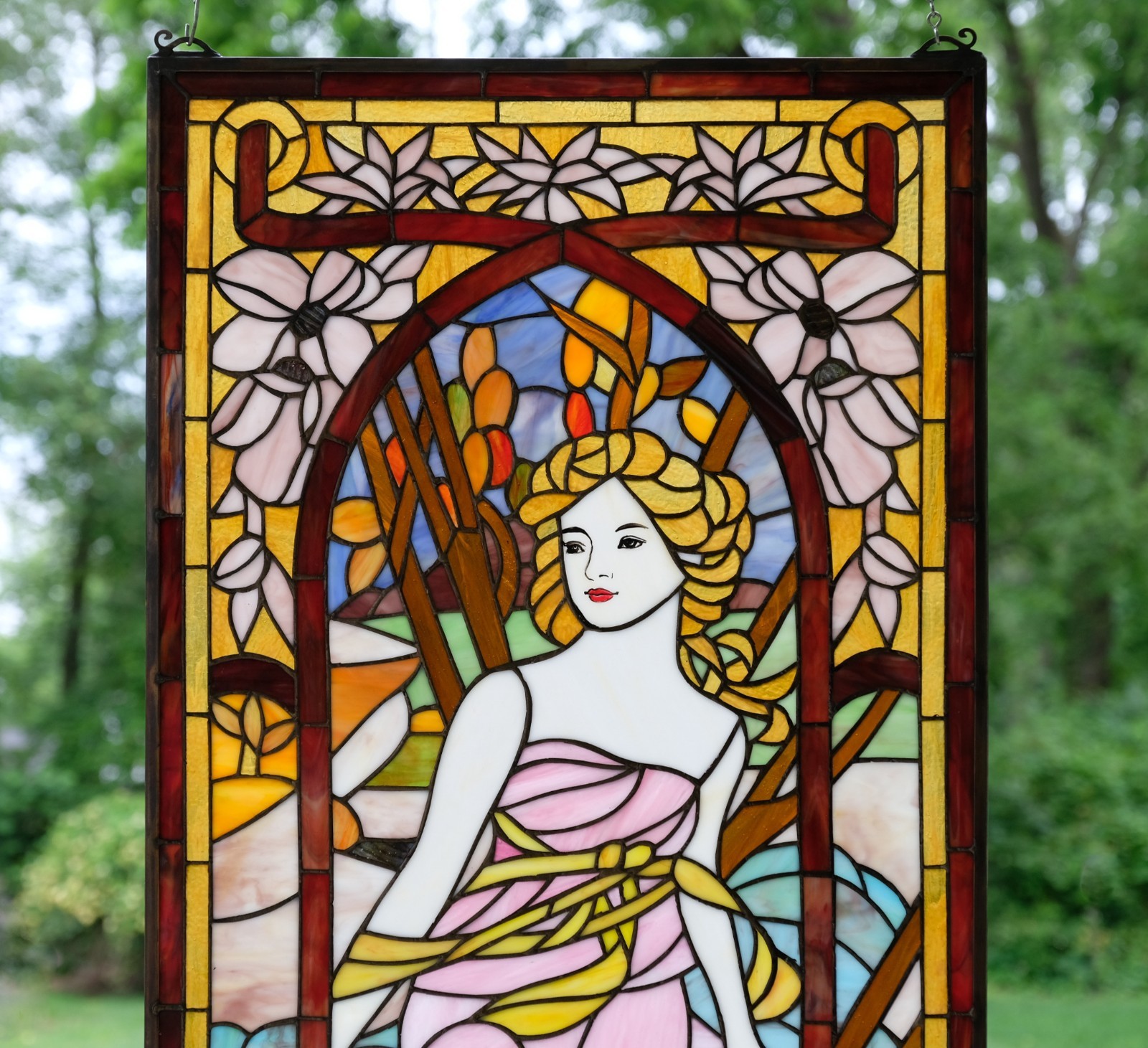 Tiffany Style Alphonse Mucha Art, Stained Glass Window Panel: Morning Awakening