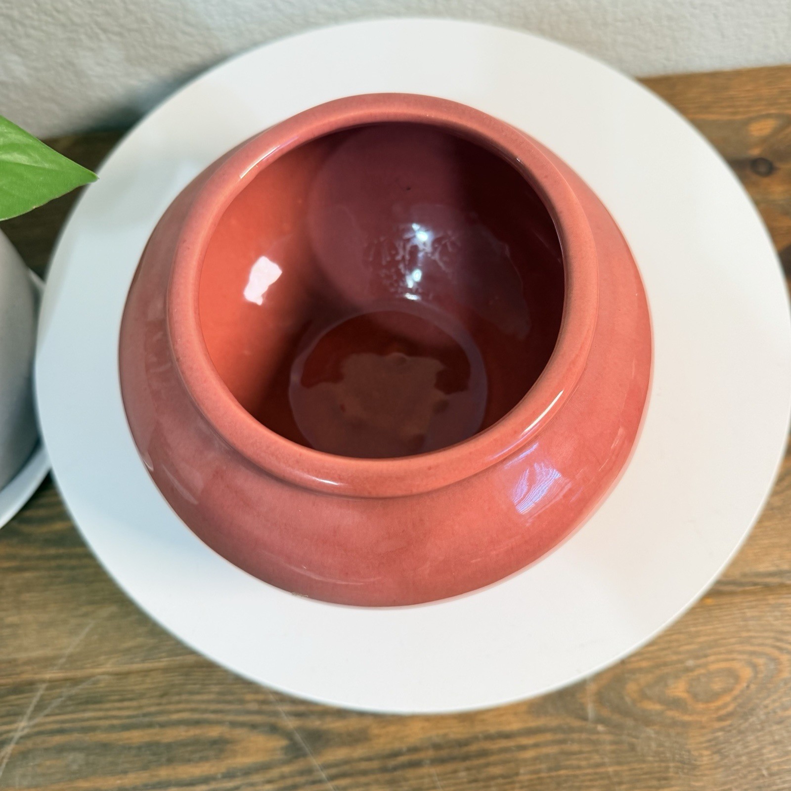 Vintage small Round art pottery Rose Bowl Pink glaze