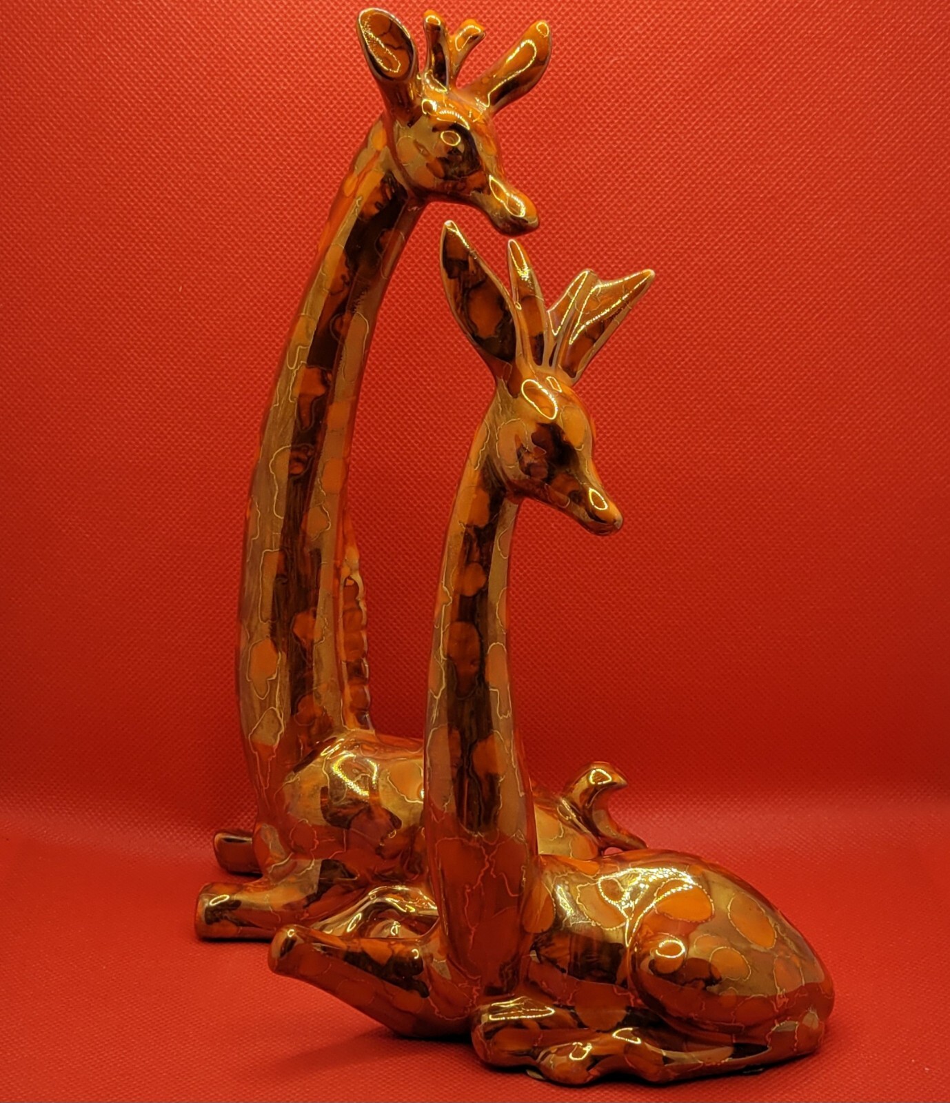Pair of Vintage MCM Styled Ceramic Giraffe Figurines 1970s Orange Gold Animals