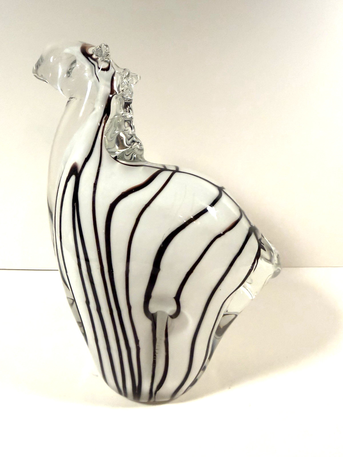 Crystal Clear Art Glass Zebra Cow Figurines Black White Animal Lot of 2