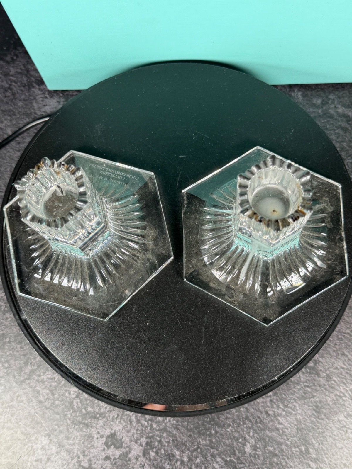 Vintage TIFFANY & CO Louis Comfort 1992. 2 Crystal Candlestick Candle Holders.