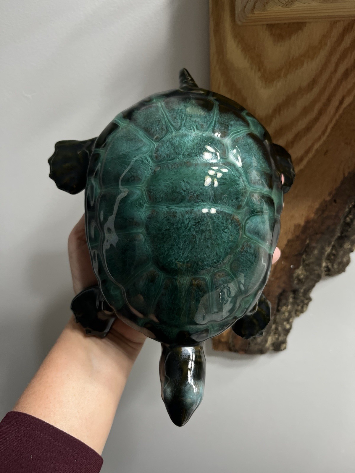 Vintage Blue Mountain Pottery Large Turtle Green Drip Glaze