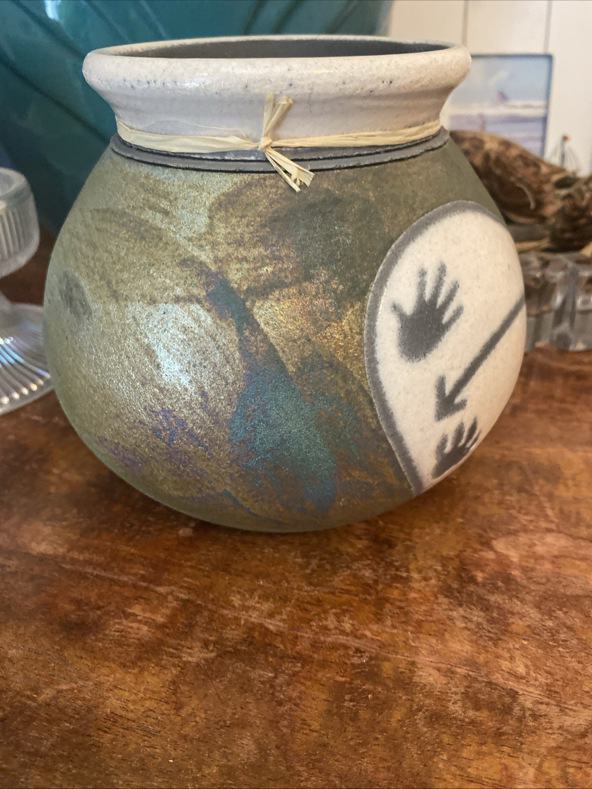 Earth & Fire Iridescent Raku Pottery Vase, signed be artist Jeremy Diller
