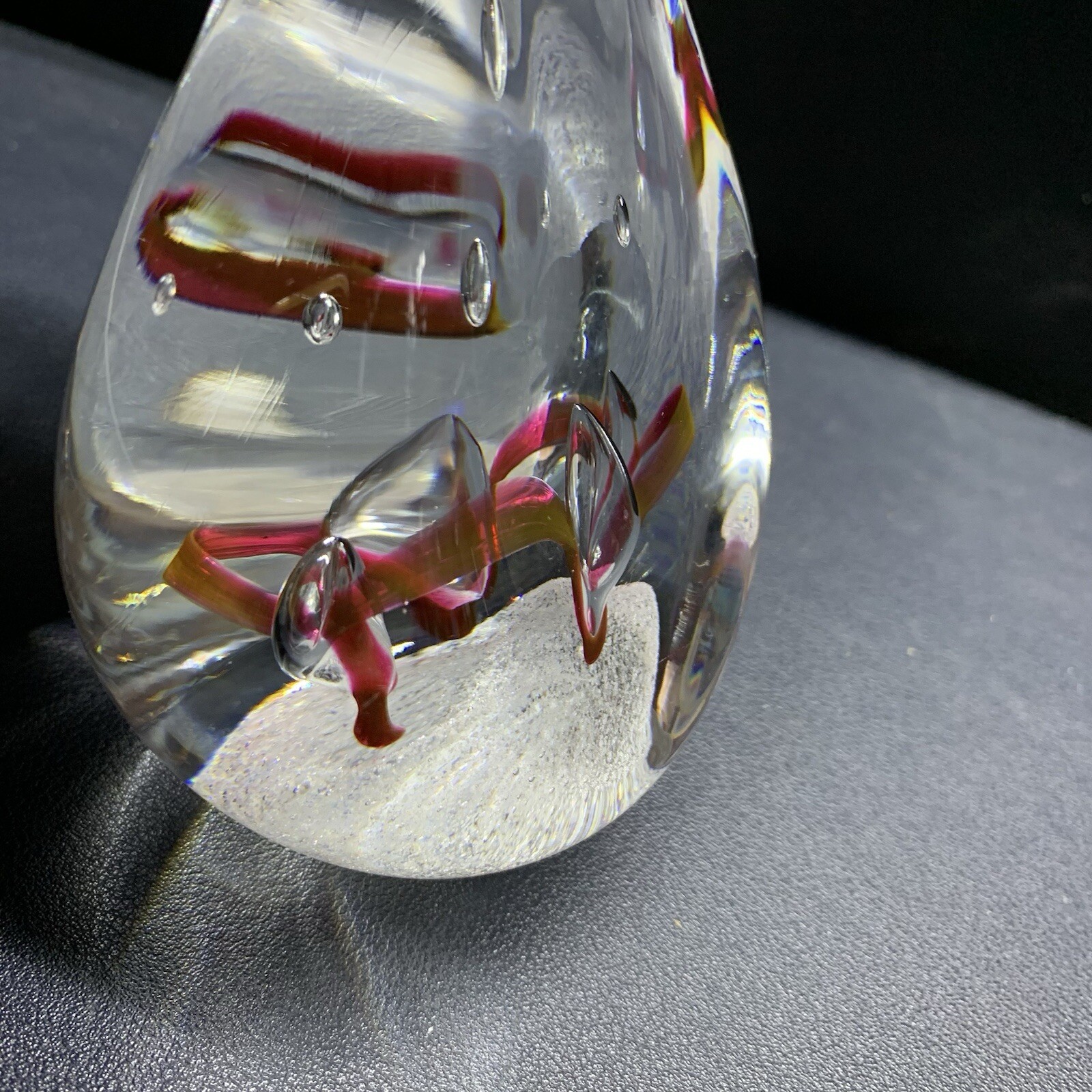 Studio Art Glass Free Form Teardrop Paper Weight Artist Signed 6” Tall 1.3 Lbs